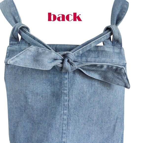 34N 118W Button Front Back Tie Pockets Denim Pencil Silhouette Sun Dress Sz M - Picture 5 of 12
